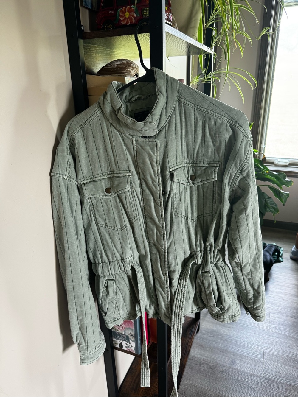 GAP Light Sage Quilted Utility Jacket with Drawstring Waist